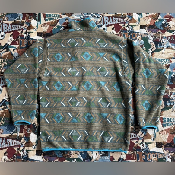 Patagonia Mens Green Synchilla T Snap Pullover Fleece Striped Tribal Aztec - Picture 3 of 3